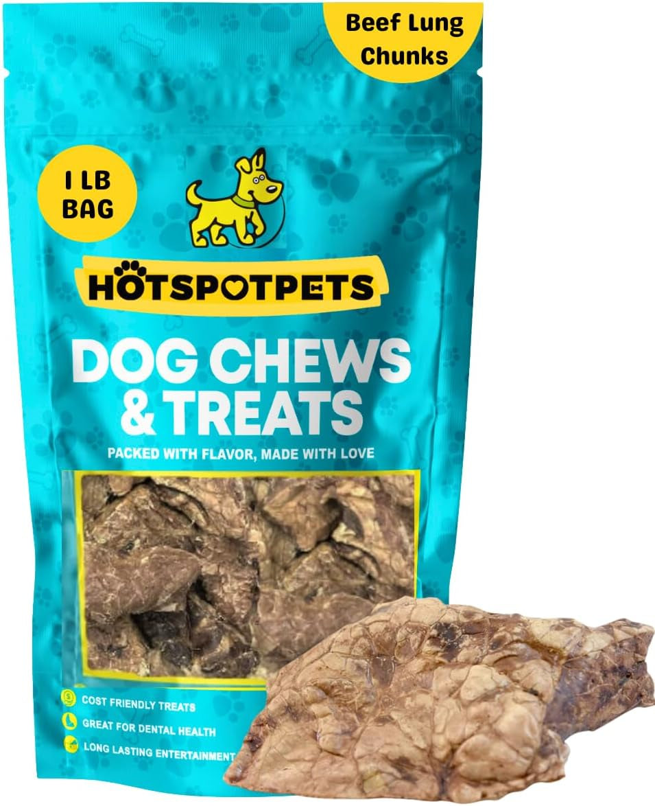 Beef Lung Dog Treats -1LB Resealable Bag- Slow Roasted All Natural Dehydrated Premium Beef Chew Treats for Dogs - No Hormones- Rawhide Alternative Snack for All Breeds