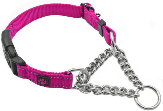 Stainless Steel Chain Martingale Collar - We Donate a Collar to a Dog Rescue for Every Collar Sold (Medium, Pink)