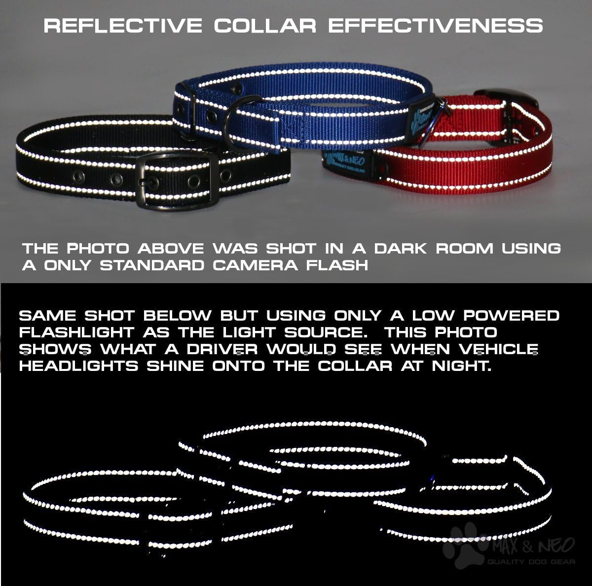 MAX Reflective Metal Buckle Dog Collar - We Donate a Collar to a Dog Rescue for Every Collar Sold (Large, RED)