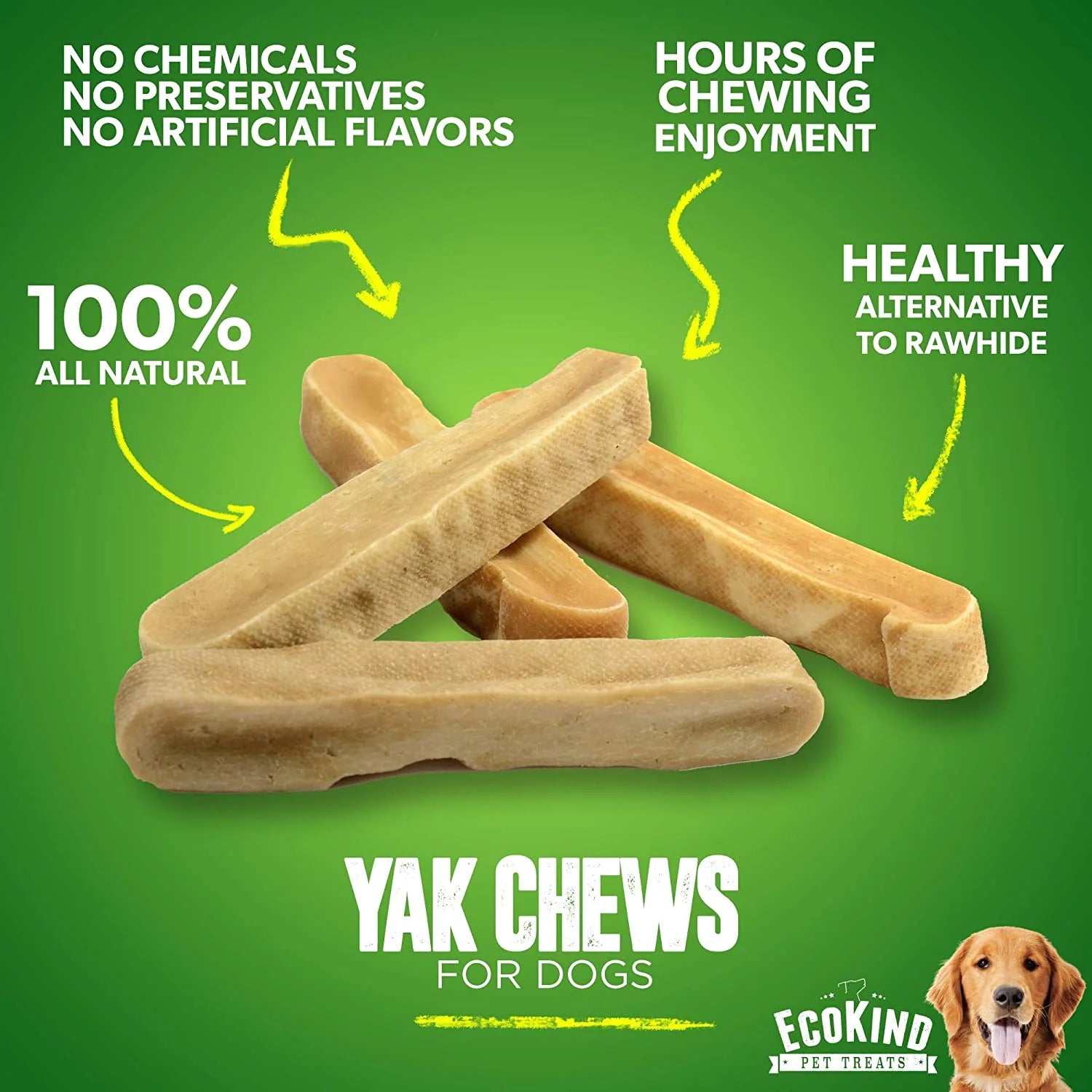 Ecokind Pet Treats Himalayan Gold Yak Small Dog Chews - Natural Yak Cheese Sticks for Small Breeds