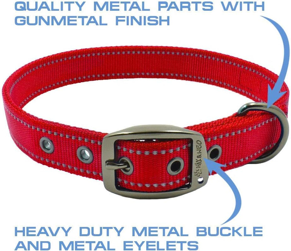 MAX Reflective Metal Buckle Dog Collar - We Donate a Collar to a Dog Rescue for Every Collar Sold (Large, RED)