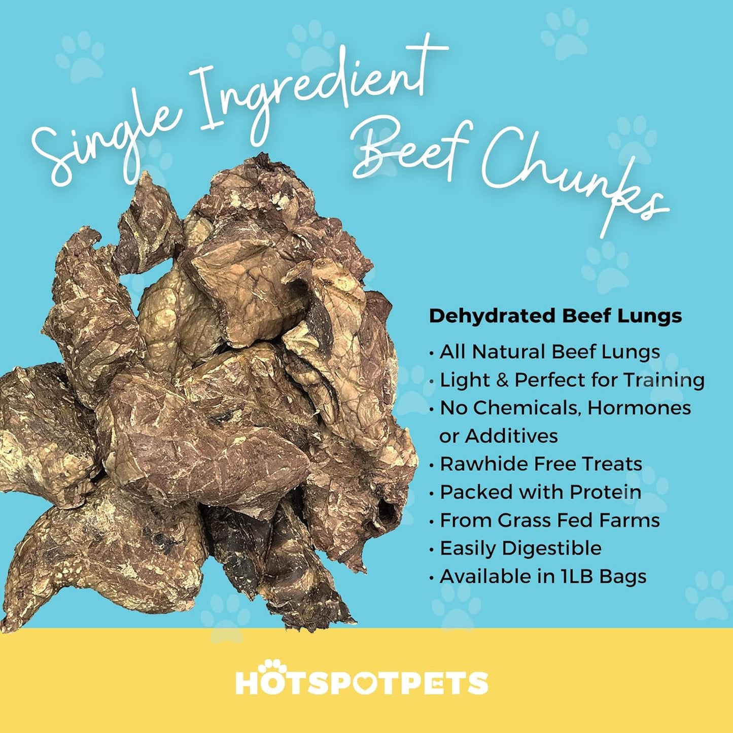 Beef Lung Dog Treats -1LB Resealable Bag- Slow Roasted All Natural Dehydrated Premium Beef Chew Treats for Dogs - No Hormones- Rawhide Alternative Snack for All Breeds