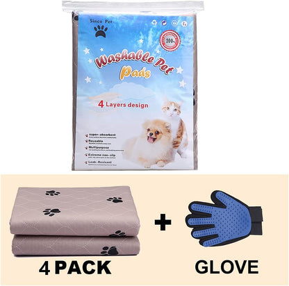 Washable Dog Pee Pads with Puppy Grooming Gloves,Puppy Pads,Reusable Pet Training Pads,Large Dog Pee Pad,Waterproof Pet Pads for Dog Bed Mat,Super Absorbing Whelping Pads