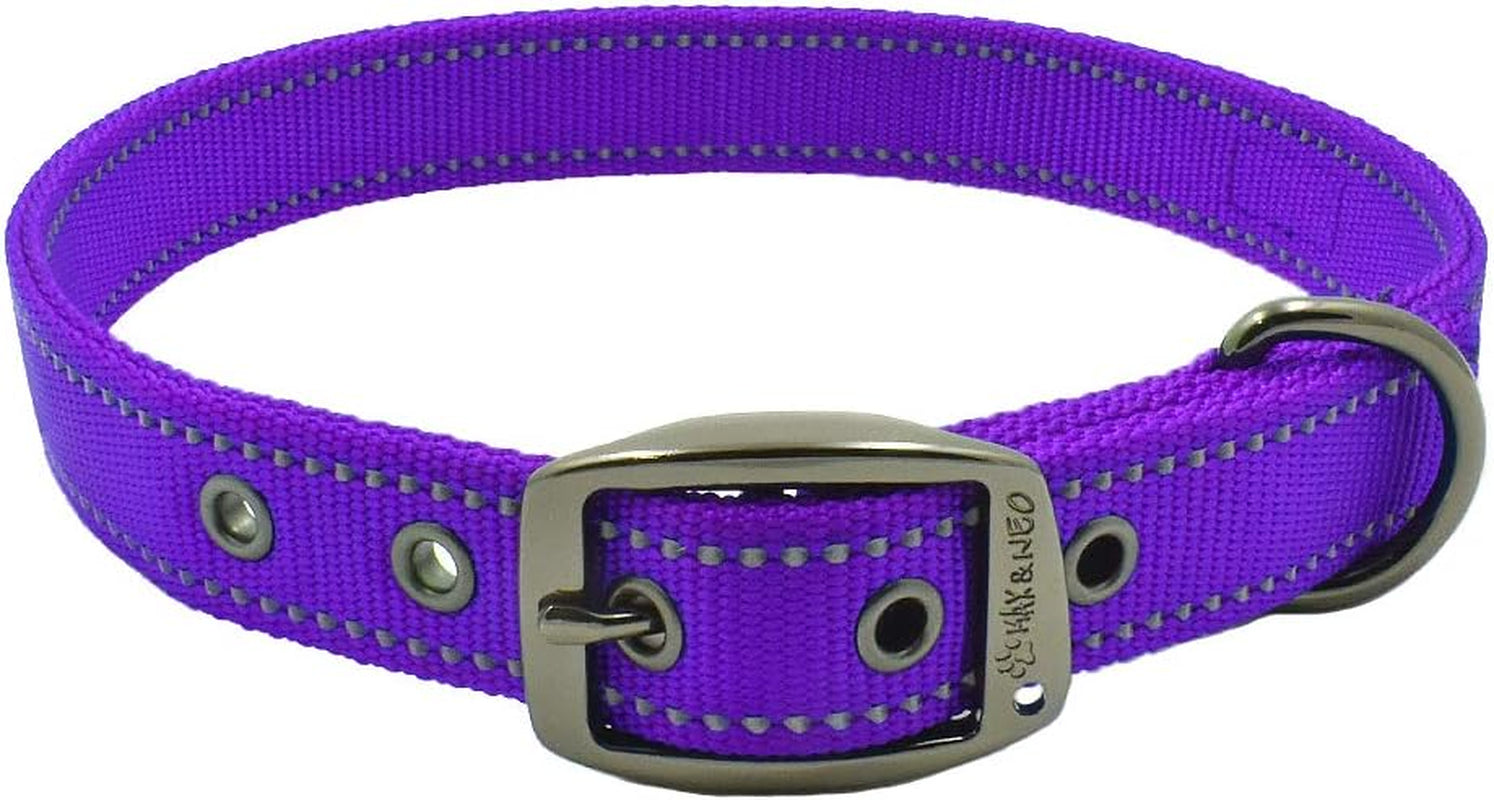 MAX Reflective Metal Buckle Dog Collar - We Donate a Collar to a Dog Rescue for Every Collar Sold (Medium, Purple)